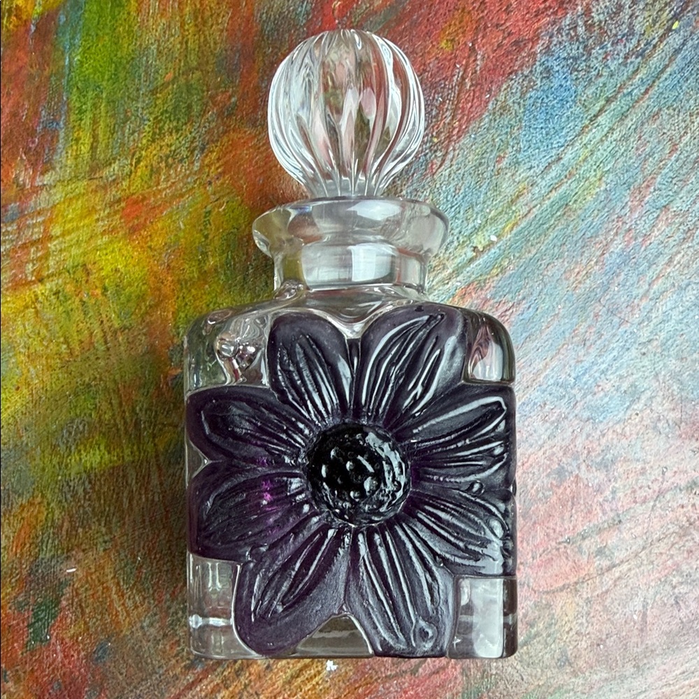 Daum Clear & Pate De Verre Purple Flower Coppelia Perfume Bottle France Crystal